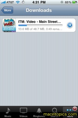 a download in progress on the downloads page in the iTunes Store app on the iPhone