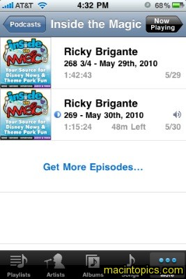 screenshot of iPhone showing list of podcasts