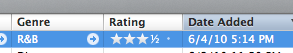 screenshot of iTunes window showing ratings with half-star indicators