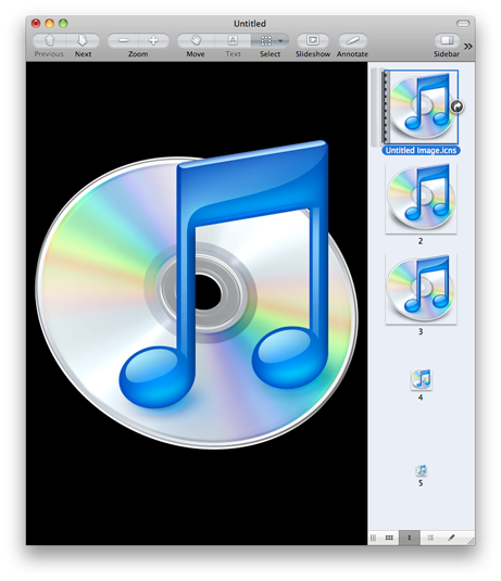 Preview window showing the iTunes application icons