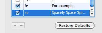 screen shot showing newly added substitutions to the text substitution pane in the system preferences