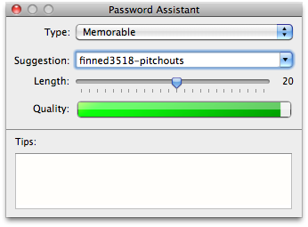 password assistant window showing strong generated passwords