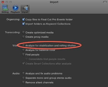 Apple final cut pro x analyzes media for stabilization and rolling shutter