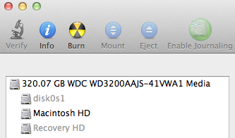 Mac OS X Disk Utility app showing hidden partitions on boot drive